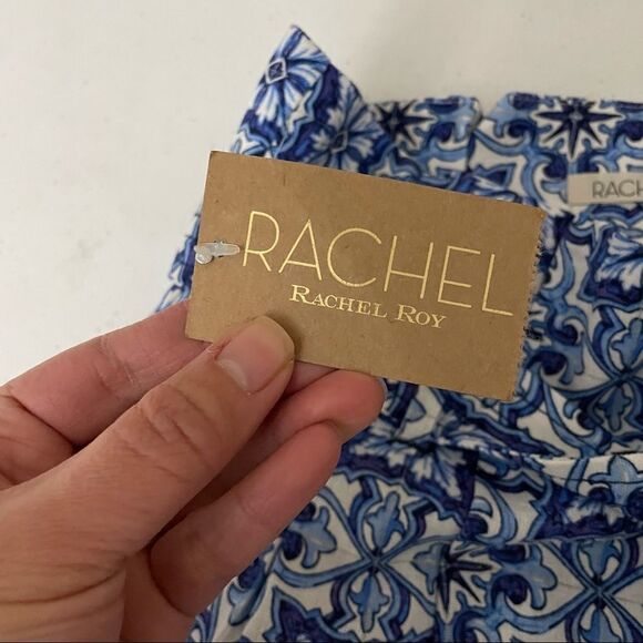 Rachel Roy Womens Tile-Print Casual Trouser Pants, Blue, tie on waist sz 4 NEW - Picture 7 of 7
